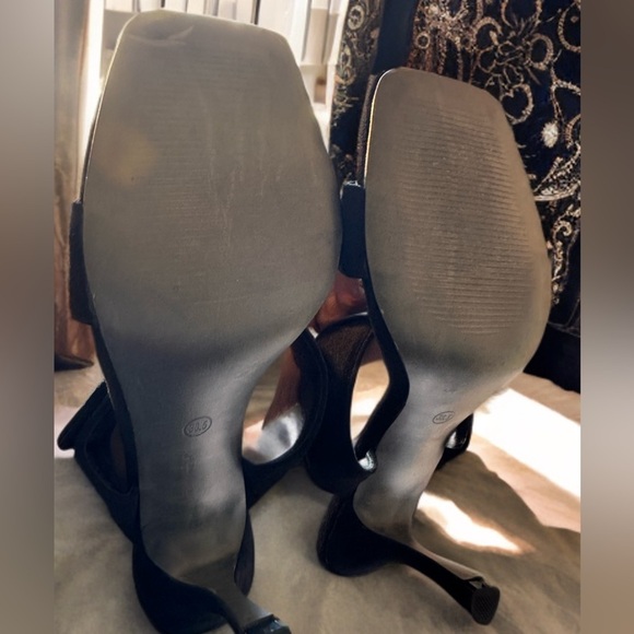 NWOT Women’s Faux Suede Square Open Toe Slip On Stiletto Heels Sandals - Picture 8 of 11